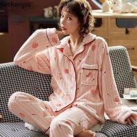 Flannel Thick Pajama Sets Women Printed Lovely Students Sleepwear Long Sleeve Loose Leisure Female Korean Sweet Pyjamas Warm New