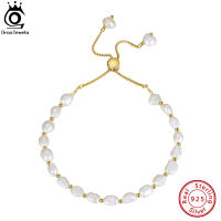 ORSA JEWELS 925 Sterling Silver Pearl celet Chain Link Baroque Culture Pearl 14K Gold Fashion Dainty Handmand Jewelry GPB09