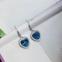 Trend Elegant Royal Blue Crystal Zircon ต่างหูผู้หญิงคลาสสิก Titanic Ocean Peach Heart จี้ต่างหูเกาหลี Jewelry