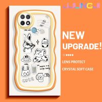 Jjlingji เคสสำหรับ OPPO A15 A15s A35 4G เคสการ์ตูนสุนัขน่ารักกระต่ายดีไซน์ใหม่สีครีมคลื่นขอบลอนนุ่มเคสมือถือกันกระแทกแบบใสปลอกโปร่งใสลายกล้องถ่ายรูปเรียบง่ายอ่อนโยนฝาครอบป้องกัน