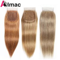 ✚ 30 Ash Blonde Honey Blonde Color 4x4 Lace Closure Free Part Swiss Lace Peruvian Remy Human Hair With Pre-Plucked Almac