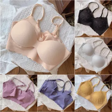 French Lace Triangle Cup Underwear Women's Big Breasts Show Small No Steel  Ring Bra Women Bras Plus Size Front