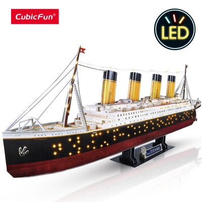 ปริศนา3D แสนสนุกสำหรับเรือไททานิก LED 266ชิ้นของขวัญอาคารชุดของตกแต่งบ้านจิ๊กซอว์ของเล่นล่องเรือ