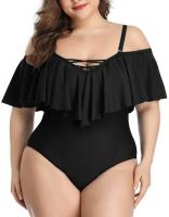 2021Plus Size Swimwear Ruffled One Piece Swimsuit Women Shoulder Off Bathing Suit Large Size Monokini Bandage Swimsuit 2022 dropship