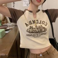 COD dsfrteryewe Wittygirls-shop เสื้อยืดแขนสั้น เอวลอย หวานแหวว สไตล์อเมริกัน แฟชั่นฤดูร้อน สําหรับผู้หญิง