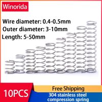 304 Stainless Steel Compression Spring Return Spring Steel Wire Diameter 0.4 0.5mm Outside Diameter 3 10mm 10 Pcs