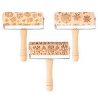 Rolling Pin Christmas Wood Hand-Carved Dough Pin for Baking Non-Stick Embossed Professional Dough Roll (3Pack)