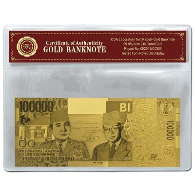 ธนบัตรอินโดนีเซียสีทอง2019ใหม่ธนบัตรฟอยล์สีทอง10000รูเปียพร้อมกรอบพลาสติก