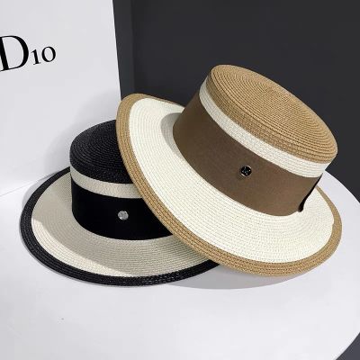 Straw Hat Women 39;s Summer Knitted Flat Top Hat Sun Protection M Diamond Top Hat Good Quality Outdoor Leisure Travel Straw Hat