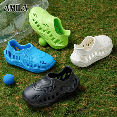 เด็กทารกเด็กชายและเด็กหญิงลำลองของเด็กกันลื่นทำจากรองเท้ามะพร้าวรองเท้าแบบมีรูระบายผู้ใหญ่ AMILA