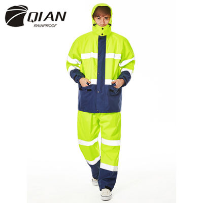 QIAN RAINPROOF Impermeable Raincoat Adult Jacket Pants Set WomenMen Rain Poncho Thicker Police Rain Gear Motorcycle Rainsuit