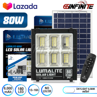 LUMALITE ไฟโซล่าเซลล์ ไฟสปอร์ตไลท์ 80W สี ขาว (White) / วอร์มไวท์ (Warm White) วัตต์เต็ม Solar Cell LED Solarlight Spotlight Floodlight ไฟโซล่า ไฟแสงอาทิตย์ รุ่นใหม่ 6 ช่อง กันน้ำ IP67 ไฟสว่างทั้งคืน พร้อมรีโมท **ประกัน 1 ปี**