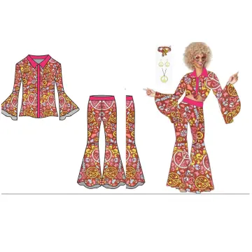 70s Disco Outfit Women, 7 PCS/set 70's Disco Dress Costume Hippie Clothes  Accessories Jewelry Halloween 