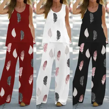 Women 2 Piece Outfits Boho Casual Letter Printed Vest Sleeveless