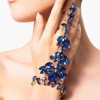 ▪▬ Handmade Blue Rhinestone Flower Finger Ring Back Bracelets Hand Jewelry for Women Crystal Charm Bracelet amp; Bangles Wedding Gift