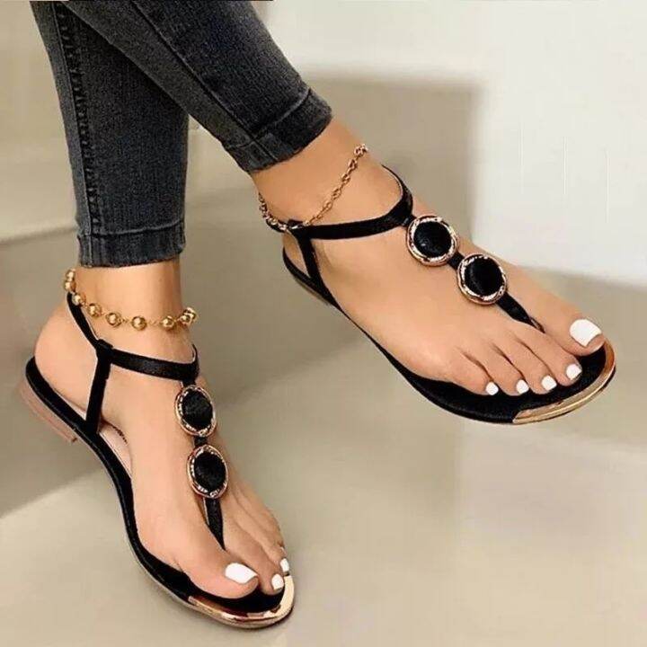 ขายดีที่สุด-ioztt2023-2023-new-sandals-fashion-beach-outdoor-flip-flop-metal-decoration-ladies-flat-shoes-big-size-35-43