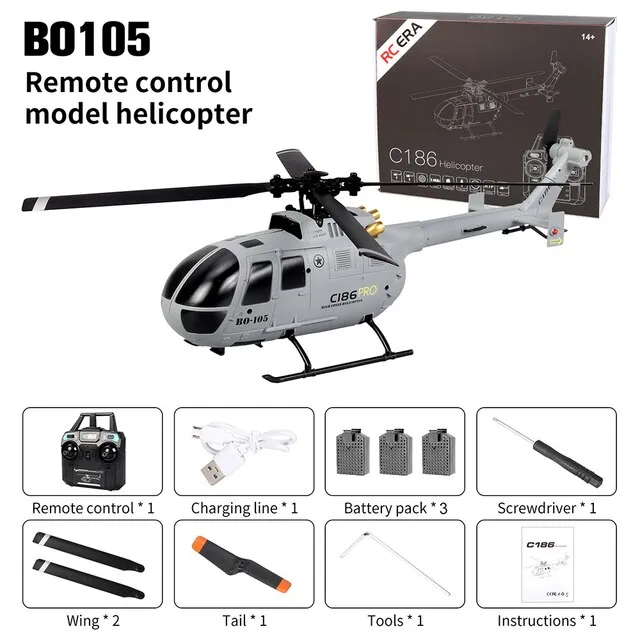 RC ERA C186 Pro 2.4Ghz 4CH Scale BO105 6-Axis Gyro Electric Flybarless ...