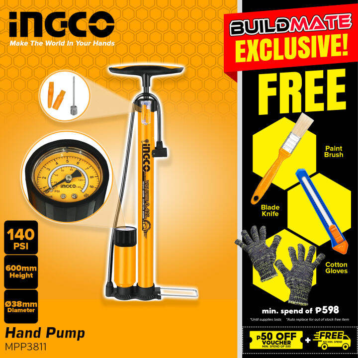 INGCO Tire Hand Pump Air Inflator 140PSI MPP3811 •BUILDMATE• HT2