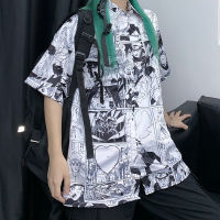 Summer Women Girl Button Up Shirt Short Sleeve Harajuku Streetwear Clothes Blouse Anime Graphic Cardigan Clothing