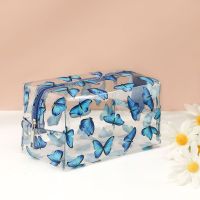 Womens Transparent Makeup Pouch Floral Print Cosmetic Organizer Clear Cosmetic Bag With Zipper Harvey Flower Print Makeup Bag Fashionable Travel Cosmetic Bag