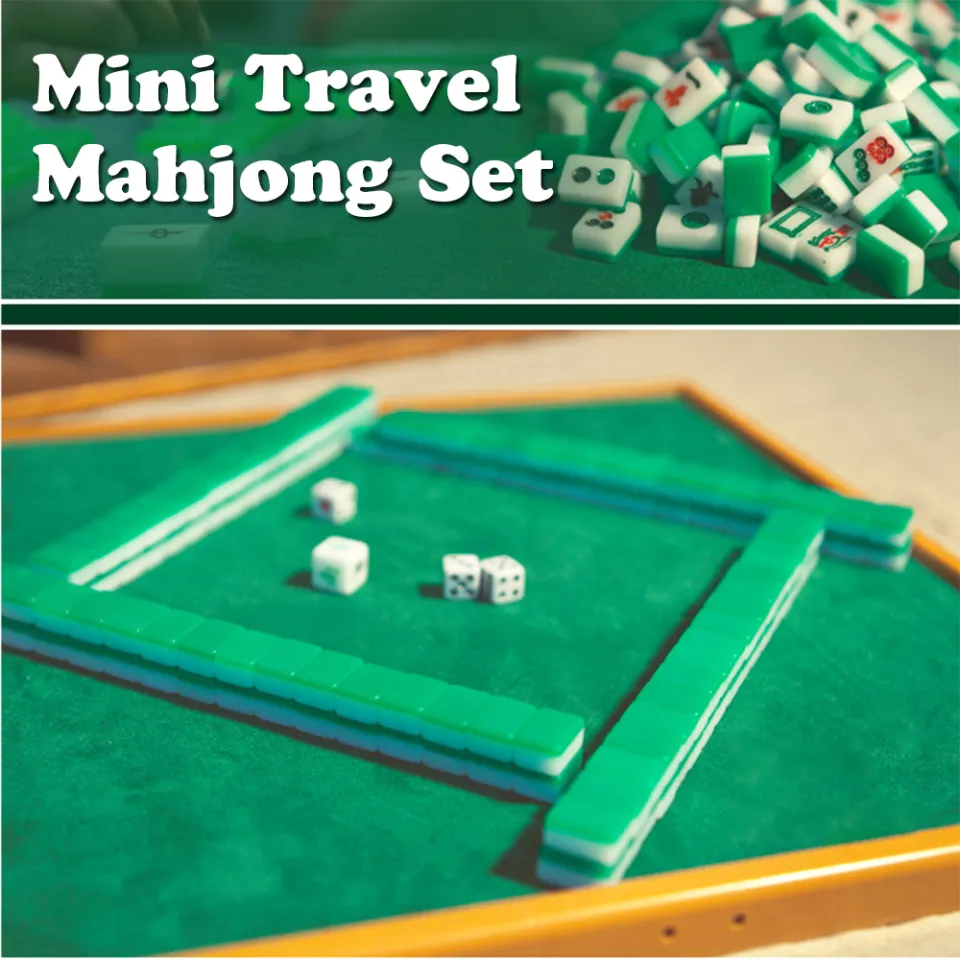 SAFIGLE 1 Conjunto Mini Portátil Mahjong Americano Mahjong Brinquedo  Ferramentas Conjunto De Prato De Acampamento Versão Chinesa Conjunto De Jogo  Mahjong Tapete De Viagem Família Lazer