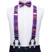 Hi-Tie Jacquard ผ้าไหมบุรุษจัดฟัน Bowtie ผ้าเช็ดหน้ากระดุมข้อมือชุด Y กลับคลิปบนปรับแขวนโบว์ผูกแต่งงานธุรกิจหรูหรา