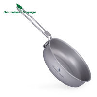 Boundless Voyage Titanium Frying Pan Camping Dish with Folding Handle Ultralight Picnic Cooking Kit Skillet Griddle Tableware