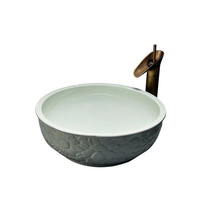 【jw】❖▲☎  Jingdezhen-Lavatório de arte cerâmica para banheiro Bacia mesa girassol Acessórios Set Esculpido