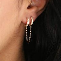 1PC Hot Sale Two Hole Piercing Earrings for Women Brilliant Crystal Zircon 3 Metal Colors Chain Earring Party Jewelry