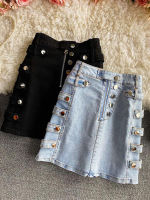 Fashion Mini Denim Skirts Women Slim Double-breasted High Waist A-line Jeans Skirts All Match Black Ladies Skirts 324A1157