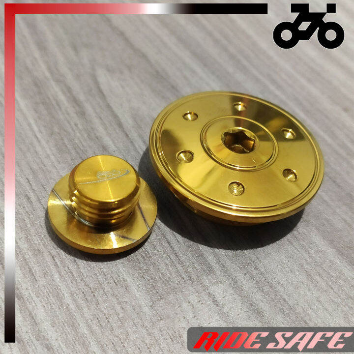 (PAIR) HENG DOTTED DUO CAP GOLD STAINLESS YAMAHA / HONDA / NOUVO ...