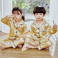 Pajamas children pajamas set long-sleeved silk dyed boys and girls pajamas set Baju Tidur