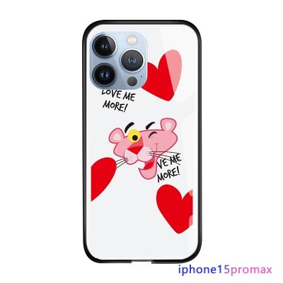 GGK เคสสำหรับ Apple ลายเสือดาวพิงค์แพนเตอร์แสนซนตลกสำหรับเด็กผู้หญิง,iPhone 15 Plus 15 Pro Max 15 Pro เคสโทรศัพท์หลังกระจก