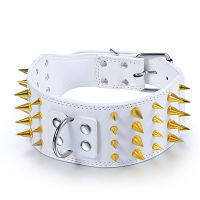 Domineering Pu Leather Spike Studded Dog Collar Four Row Gold Spike for Big Dog Pet Collar Pet Accessories (color:black,white)