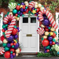 Christmas Balloons Garland Arch Set Foil Stars and Candy Cane Balloons Merry Christmas Merry New Year Party Decoration Balloons