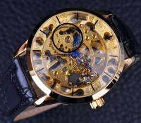 ZZOOI Winner Transparent Blue Hands Skeleton Full Golden Designer Watch Men Watches Top Brand Luxury Mechanical Watch Clock Wristwatch