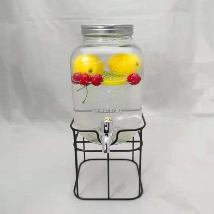 JAR GLASS W/STAND- Beverage Dispenser with Metal Stand Holder 3.5L