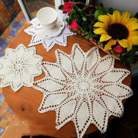 Pastoral Handmade ดอกไม้ผ้าฝ้ายถักโครเชต์ตารางเสื่อ pad ผ้าถ้วย doily กาแฟ coaster คริสต์มาส placemat งานแต่งงานห้องครัว-mu xuan trade