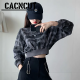 CACNCUT เสื้อมีฮู้ดสำหรับผู้หญิง,เสื้อมีฮู้ดลายรุ่นเกาหลีแบบหลวมตาข่ายสีแดงสไตล์คนขี้เกียจเสื้อผ้าแขนยาวสั้นสไตล์สตรีททอด