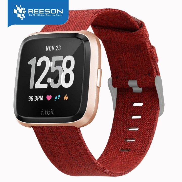 Reeson สมาร์ทวอทช์สำหรับ Fitbit Versa 2,สายรัดข้อมือหนังผ้าไนล่อนลำลอง
