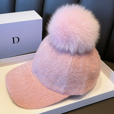 HT011 Winter Hip Hop Felt Baseball Cap Women Thick Warm Bone Snapback Hat Female Fashion Polyester Fur Pom Pom Hats