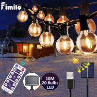 【จัดส่งจากกรุงเทพ】Fimilo G40 ไฟสตริง LED พลังงานแสงอาทิตย์ USB รีโมทคอนโทรลสตริงไฟนางฟ้าคริสต์มาสหลอดไฟกันน้ำกลางแจ้งสวนลานไฟ 10M 20 หลอดไฟ