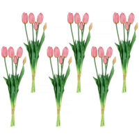 นิ้วดอกทิวลิปปลอมดอกทิวลิปปลอมดอกทิวลิปปลอมสีชมพูขนาด18นิ้วที่สง่างามของกลุ่มดอกไม้6ดอก