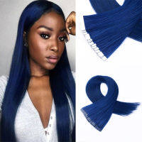 【CW】Dark Blue Real Human Hair Purple Tape in Hair Extensions Silky Straight Seamless Skin Weft Tape in Hair Extensions For Women