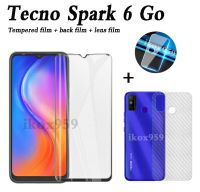 สำหรับ Tecno Spark 6 Go กระจกเทมเปอร์ Spark 6air Spark6โทรศัพท์มือถือปกป้องหน้าจอ3ชิ้นชุดกระจกเทมเปอร์ฟิล์มแก้ว + ฟิล์มเลนส์ + ฟิล์มด้านหลัง Tecno Camon 16 Pouvoir 4 Pouvoir 4pro