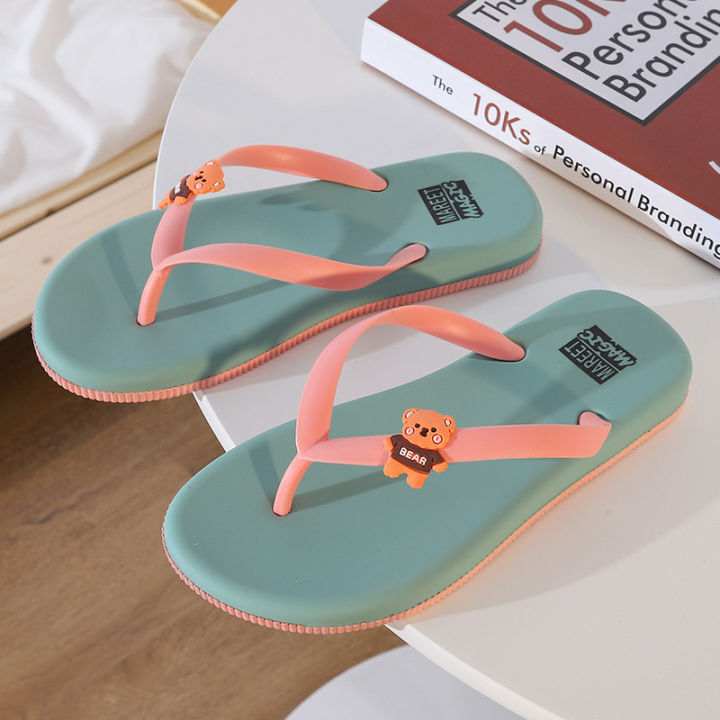 ส่งเร็วพิเศษ-flip-flops-ผู้หญิงฤดูร้อนนอกสวมลื่นสุทธิสีแดงสาวน่ารักหมีนักเรียนครัวเรือนคลิปฟุตสุภาพสตรีรองเท้าแตะและรองเท้าแตะ