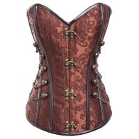 Gothic Corset Sexy Slim Burlesque Black Body Shaper With Chain ที่ไม่มีสายหนัง Overbust Steampunk Waist Cincher For Women