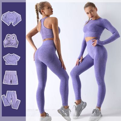 2/3/5PCS Womens Seamless Yoga Set Workout Running Gym Clothe Fitness Leggings Long Sleeve active wear women Sports Suits