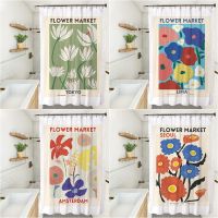 Waterproof Bath Curtain INS Print Shower Curtains for Bathroom Decorative Partition Floral Bath Panel with Hook Decor Cortina