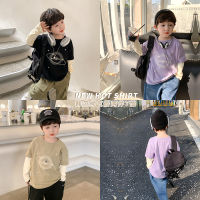 Childrens handsome 2023 spring star print long-sleeved T-shirt boys and girls baby Korean style false two-piece patchwork top